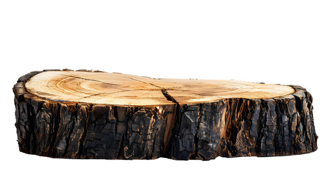 Wood stump, log fire isolated on white background with clipping path