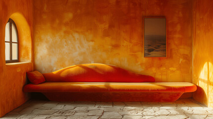 Surreal Orange Room with Car-Shaped Couch