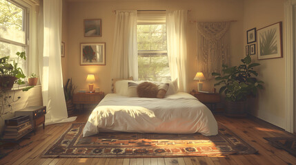 Cozy Bedroom with Sunlight and Indoor Plants