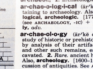 Closeup of the word archaeology in the dictionary
