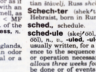 Closeup of the word schedule in the dictionary