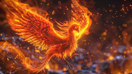 A 3D phoenix rising from the ashes.