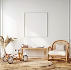 Frame Mockup in a White cozy children's room interior background. Made with Generative AI Technology