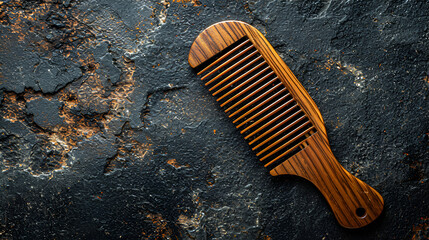 wooden hair comb. copy space. generative ai - obrazy, fototapety, plakaty