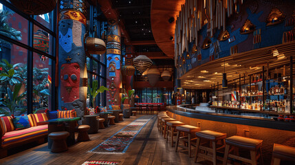Vibrant Ethnic Bar Interior with African-inspired Decor