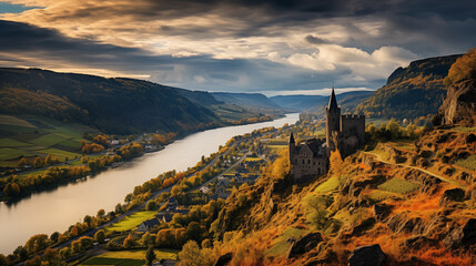 Golden Reflections on the Rhine: A Serene Valley Dreamscape
