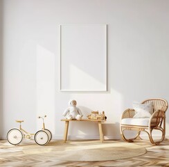 Frame Mockup in a White cozy children's room interior background. Made with Generative AI Technology