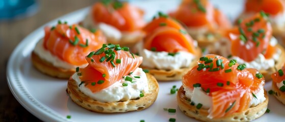 DIY smoked salmon hors d'oeuvres with cream and chives - obrazy, fototapety, plakaty