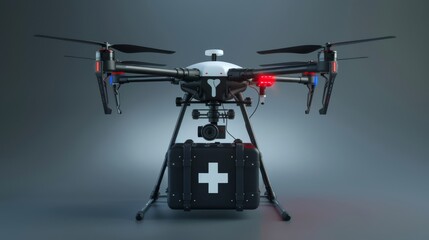 A medical drone equipped with a medical supply kit for emergency response missions
