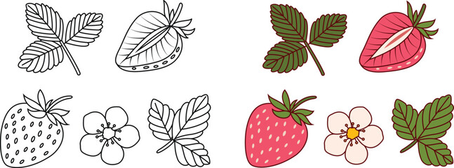 Set of Strawberry Coloring Page
