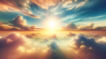 The sunset sky sun cloud sunrise clouds nature landscape blue light dusk sunlight orange evening red. The sunset sky bright beautiful yellow summer cloudscape color dramatic abstract beauty weather. - obrazy, fototapety, plakaty