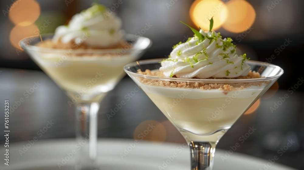 Poster for dessert a deconstructed key lime pie consisting of a buttery graham cracker crust zesty lime cur