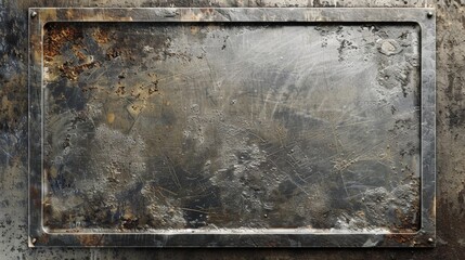 Textured Rusty Distressed Rectangular Riveted Metal Frame Mock-Up Isolated on a Grunge Wall - obrazy, fototapety, plakaty