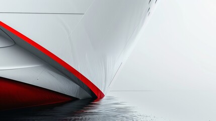 The final image showcases a yacht with a minimalist white hull featuring a single thin line in bold red that runs along its length. The design is understated yet eyecatching