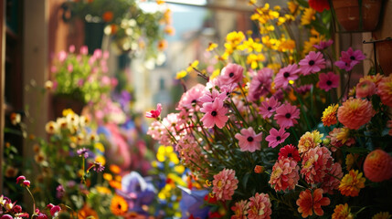 Fototapeta na wymiar The air is filled with the sweet scent of blooming flowers as many cities and towns decorate their streets with beautiful floral displays for Carnival.