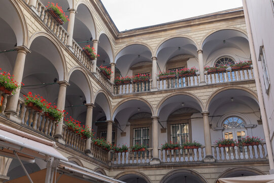 historical architecture of Italian courtyard in lviv old city