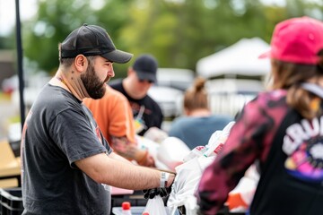 Small business owner volunteering at a local charity event, giving back to the community and building goodwill, Generative AI