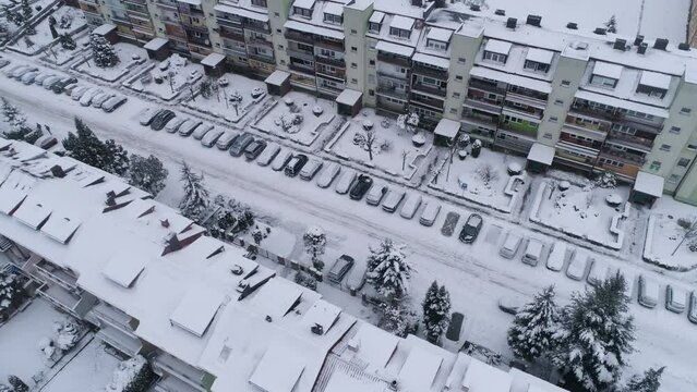Winter Road Cars In Snow Binkow Belchatow Aerial View Poland