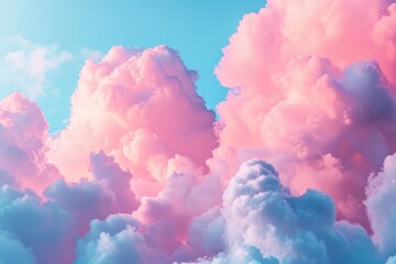 Dreamy Pink and Blue Cotton Candy Clouds - obrazy, fototapety, plakaty