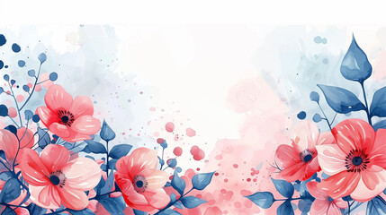 Vibrant red and blue flowers intertwine gracefully on a pristine white canvas, creating a striking contrast and a sense of delicate beauty, Mother`s Day Background illustration