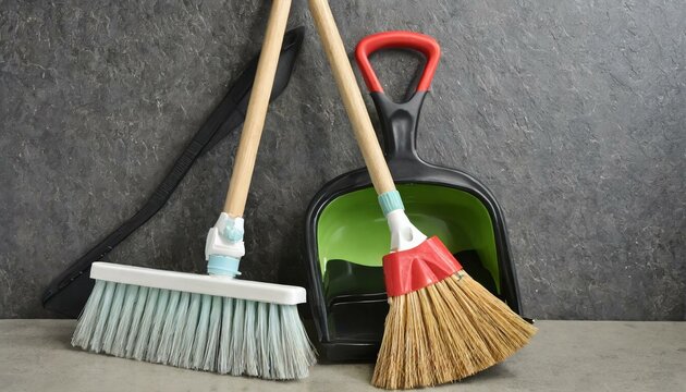 broom and shovel.a durable and ergonomic WBM Home broom, brush, and dustpan set for efficient cleaning. The composition should feature high-quality materials such as sturdy plastic and natural bristle