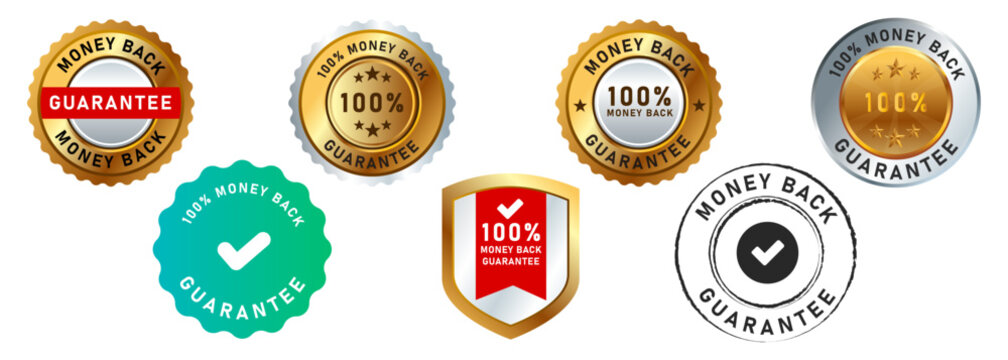 money back circle shape stamp and gold seal badge sign certificate customer service