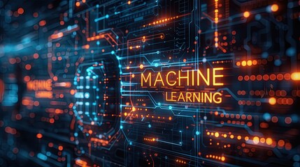 Concept for a commercial background image on the topic of machine learning. Banner for advertising. Generative AI