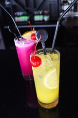 cold and fresh mix pink and yellow juice fruit