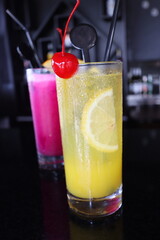 cold and fresh mix pink and yellow juice fruit