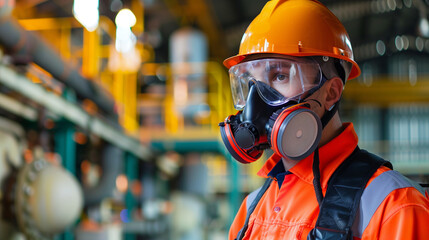 Industrial Worker with Respiratory Protective Mask