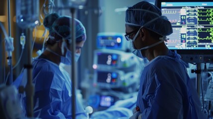 Amidst the beeping monitors and sterile equipment of the ICU two surgeons examine a patients medical records and discuss the potential risks and benefits of a proposed vascular