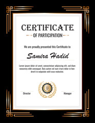 Elegant black and gold blue diploma certificate template with luxury badge and modern line pattern. For award, business, and education needs. Use for print, certificate, diploma, graduation.eps