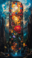 Obraz premium Surreal Arcana Emerge in Abstract Tarot, Charting Ethereal Destinies in Cosmic Hues