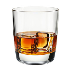 Glass of scotch whiskey and ice on a white background - obrazy, fototapety, plakaty