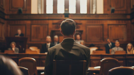 A lawyer is currently presenting their case to a jury in a court of law