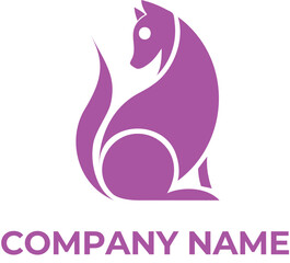 Magenta Cat sitting Logo vector. 