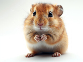 Cute Hamster Clasping Hands on White Background