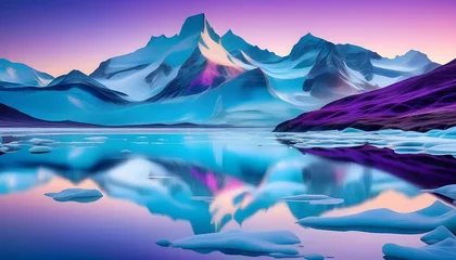 Fotobehang A digital art piece featuring a surreal landscape with icy blue and purple tones © Iqra