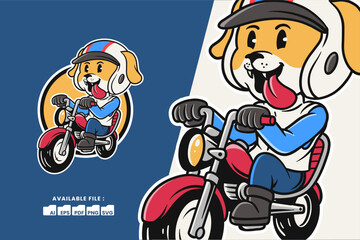 Cute Dog riding red motorcycle cartoon Animal