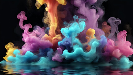 Color splashing smoke floating above the water abstract background 