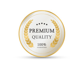 Premium quality badge. gold label sign, seal, stamp, sticker. 100 percent quality guaranteed badge. Vector illustration