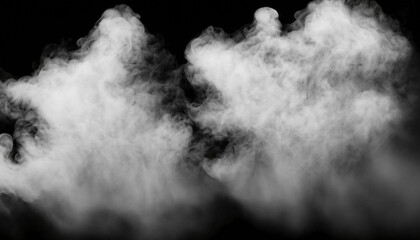 White realistic dust and smoke overlay on black background, smoke effect for your photos.