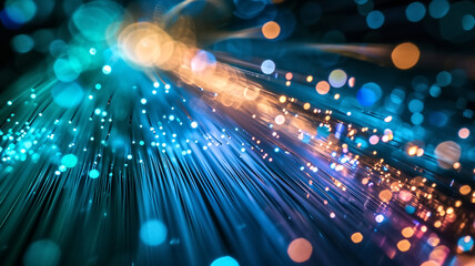 A vibrant close-up of fiber optic cables, with light representing high-speed data transmission and connectivity technology.

