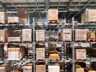 Packages inside a large warehouse space