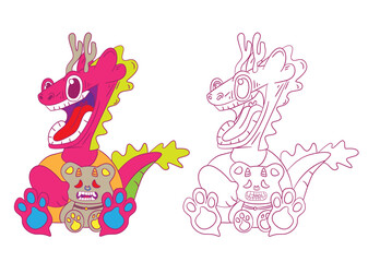 cute animal doodle illustration for coloring page drawing book