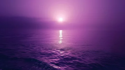 Rolgordijnen A beautiful purple ocean with a sun setting in the background © tope007