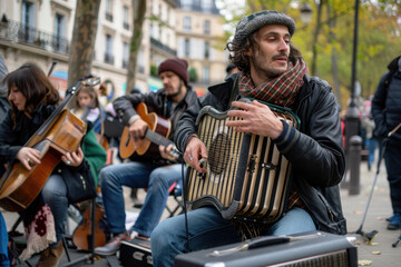 Fototapeta premium Musicians and dancers performing on the streets of Paris