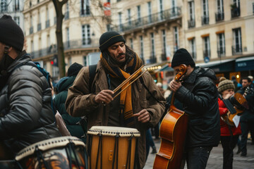 Musicians and dancers performing on the streets of Paris