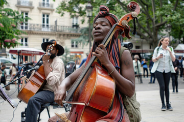 Naklejka premium Musicians and dancers performing on the streets of Paris