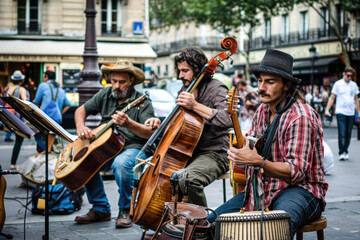 Naklejka premium Musicians and dancers performing on the streets of Paris